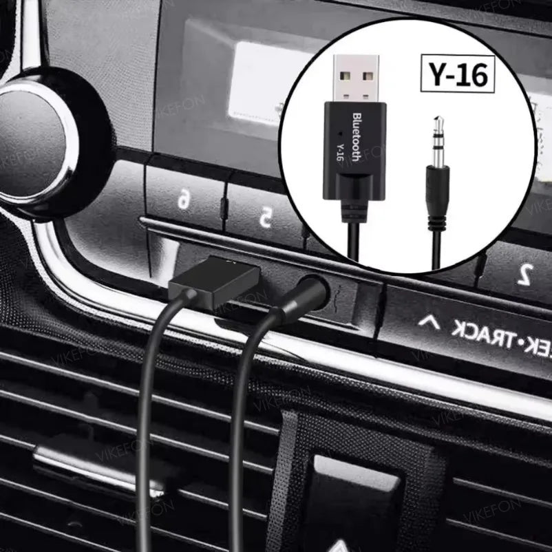 Black wireless audio adapter bluetooth 5.0 receiver with usb and 3.5mm jack for aux auto stereo and car speaker amplifier