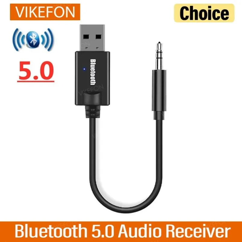 Black vikefon bluetooth 5.0 music usb dongle with usb and 3.5mm jack for aux auto stereo and car speaker amplifier