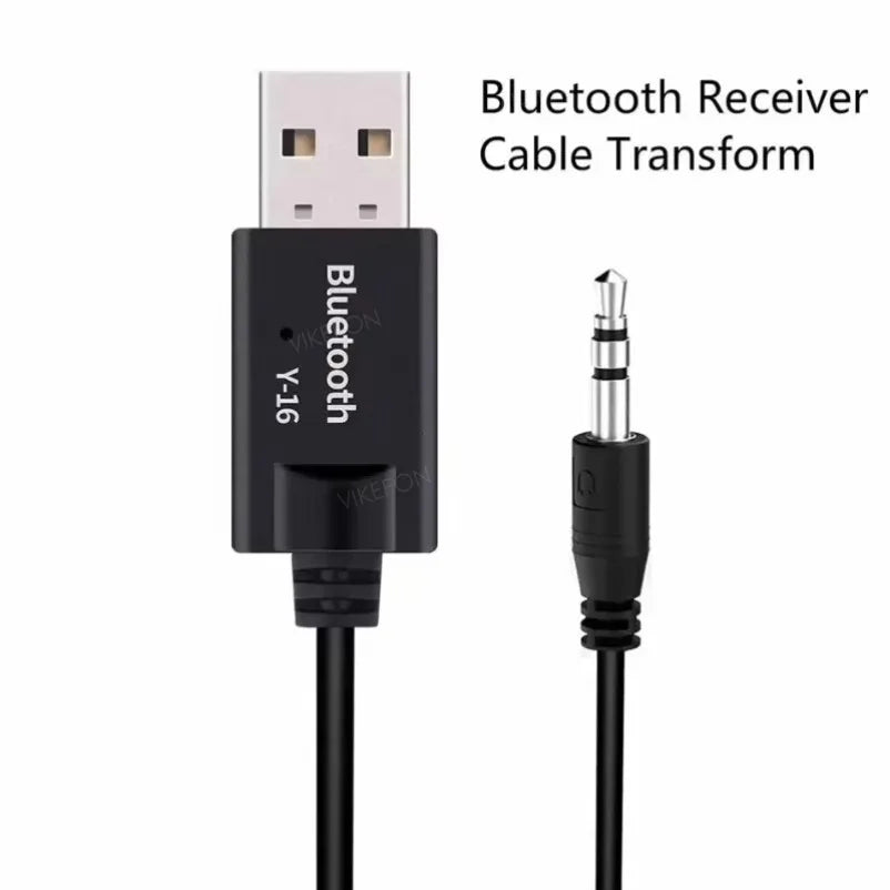 Black wireless audio adapter bluetooth 5.0 receiver cable with usb-a and 3.5mm jack for car speaker amplifier and aux auto stereo