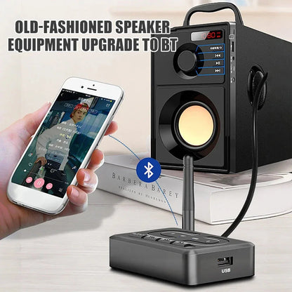 Black portable bluetooth speaker with handle digital display and buttons featuring music wireless adapter and playback car kit support