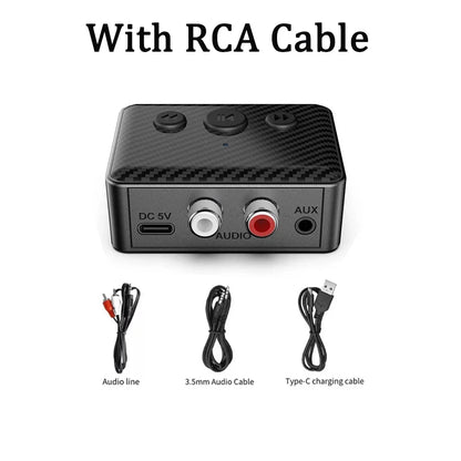 Black carbon-fiber textured wireless audio receiver with aux rca and usb-c ports for car speaker amplifier and u-disk playback