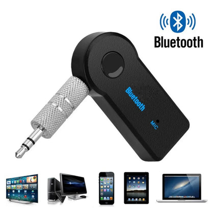 Black bluetooth 5.0 aux adapter a2dp with silver 3.5mm jack for music audio aux and headphone converter handsfree use