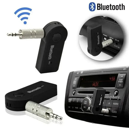 Black bluetooth 5.0 aux adapter a2dp with silver 3.5mm jack and textured grip for music audio aux and headphone converter handsfree