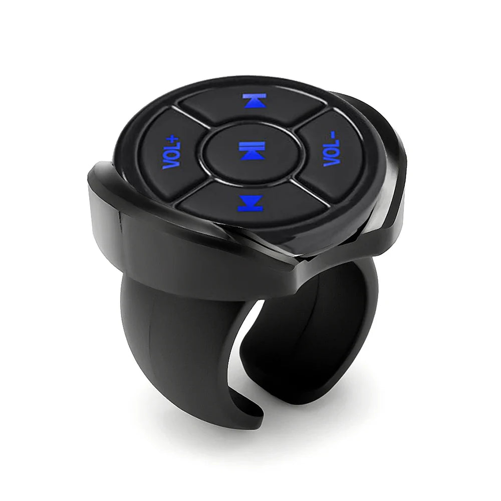 Black wireless bluetooth 5.0 remote controller media with blue illuminated button car motorcycle steering wheel music control