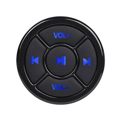Black circular remote controller media button car motorcycle with blue illuminated steering wheel music controls