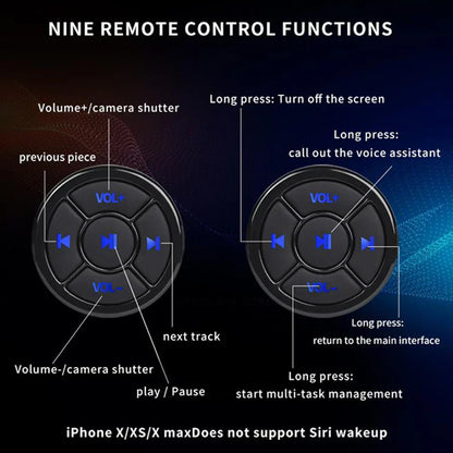 Black circular remote controller media with blue illuminated buttons for steering wheel music on car motorcycle use