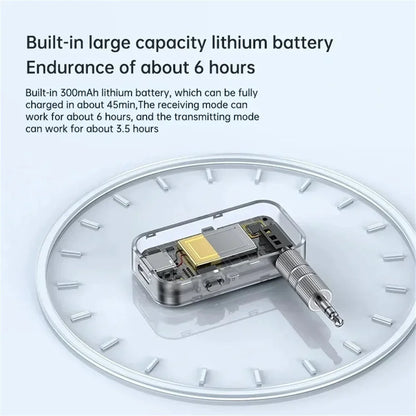 Clear plastic wireless bluetooth 5.3 adapter transmitter receiver with metallic 3.5mm jack for music headphone car use