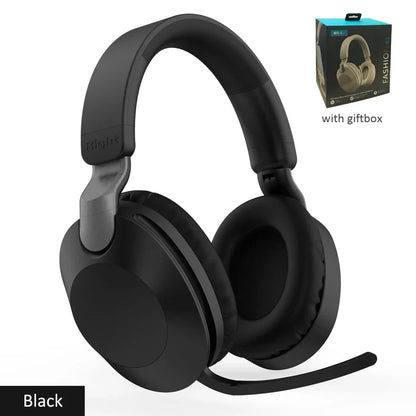 Black wireless bluetooth-compatible over-ear headset eearphone with soft padded earcups and hifi stereo bt5 sound quality