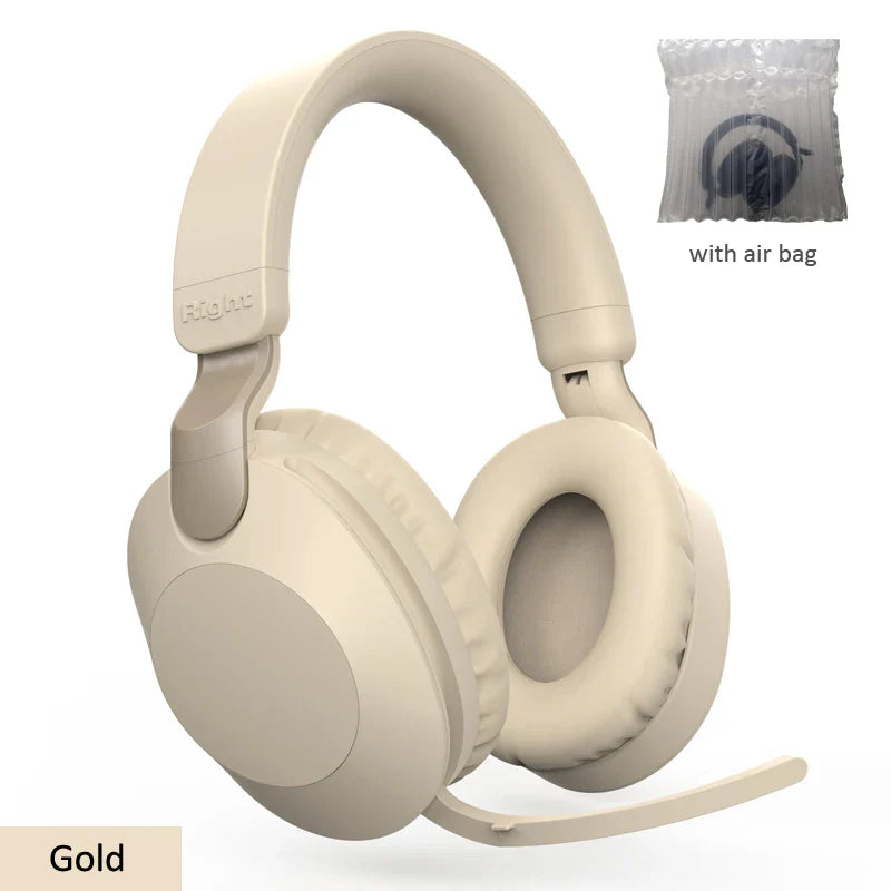 Cream-colored wireless bluetooth-compatible headset eearphone with soft padding and hifi stereo bt5 for calls and music