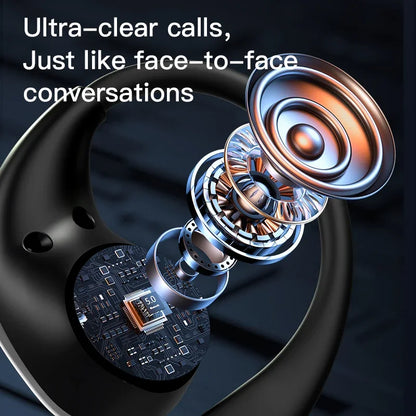 Black wireless bluetooth earphone with sleek ergonomic design touch control earbuds and visible metallic speaker drivers
