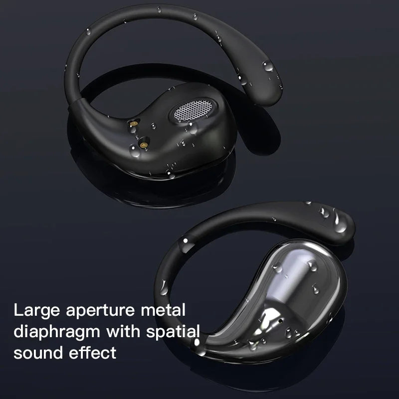 Black wireless bluetooth earphone with sleek metallic finish touch control earbuds and charging bin display for sports use