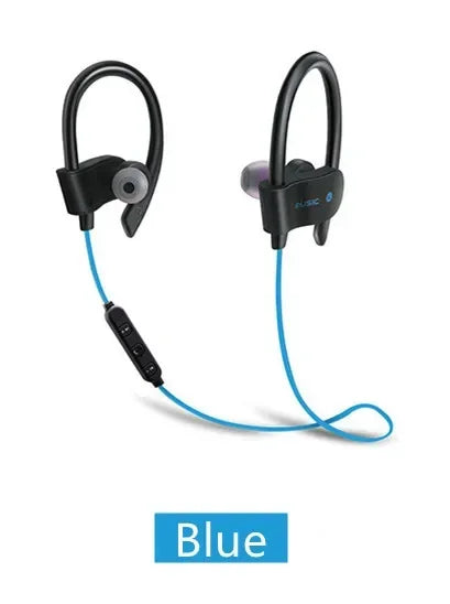 Black and blue wireless bluetooth earphones with ergonomic design for sports earphones and music earplugs in-ear use