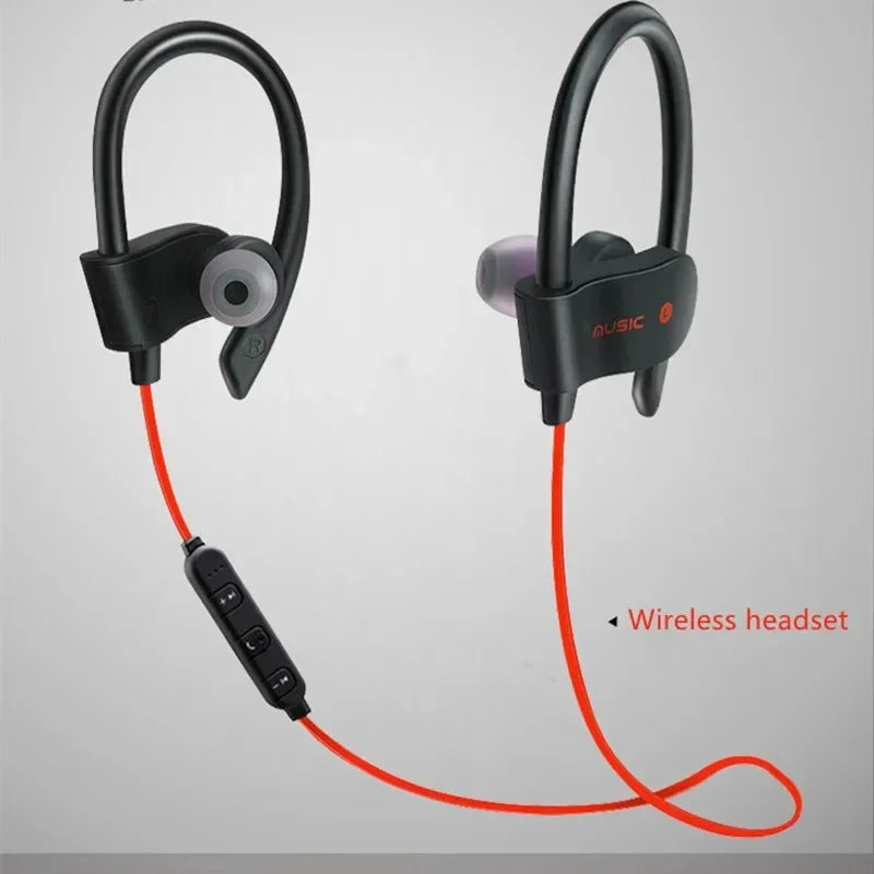 Black and orange wireless bluetooth earphones with hook-style earpieces for secure fit sports earphones in-ear music earplugs