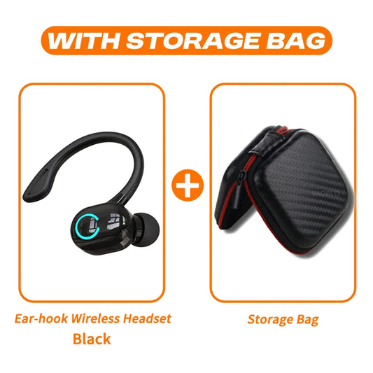 Black ear-hook wireless bluetooth earphones hifi with glowing blue light earbuds noise cancelling waterproof game sports