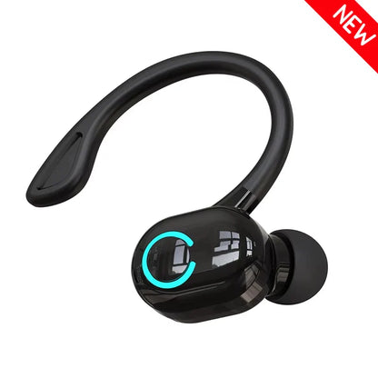 Black wireless bluetooth earphones hifi with ear-hook design and glowing teal light for earbuds noise cancelling waterproof game sports use