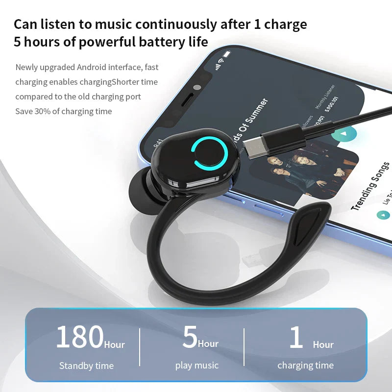 Black wireless bluetooth earphones hifi with earbuds noise cancelling and ergonomic hooks for waterproof game sports use
