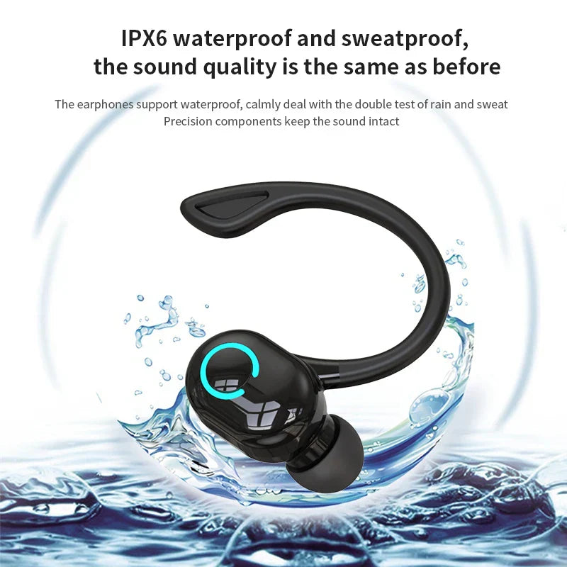 Black wireless bluetooth earphones hifi with earbuds noise cancelling and waterproof game sports ear-hook design