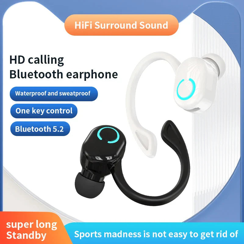 White and black wireless bluetooth earphones with illuminated blue button earbuds noise cancelling waterproof game sports use