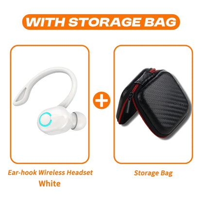 White ear-hook wireless bluetooth earphones hifi with glowing blue light earbuds noise cancelling waterproof game sports