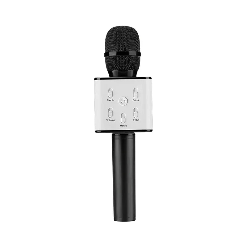 Black and white wireless bluetooth handheld microphone with colorful light and control buttons for singing karaoke ktv use
