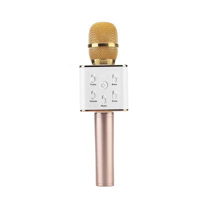 Wireless bluetooth handheld microphone with gold mesh, white control panel, rose gold handle for singing karaoke ktv use