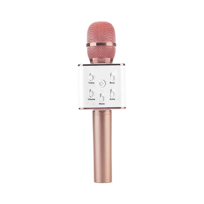 Rose gold wireless bluetooth handheld microphone with mesh grille and control panel for singing karaoke ktv use