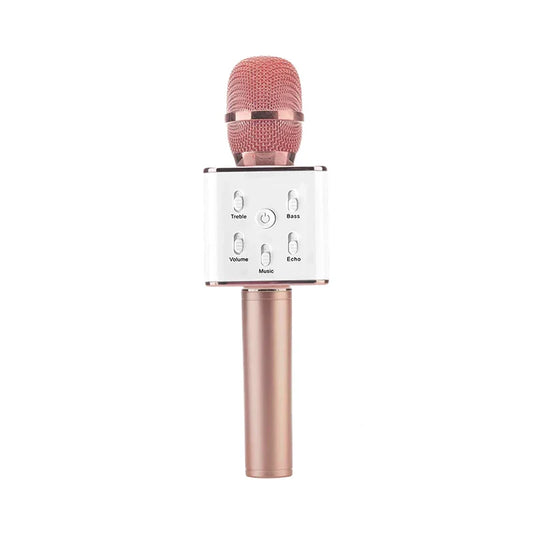 Rose gold wireless bluetooth handheld microphone with mesh grille and control panel for singing karaoke ktv use