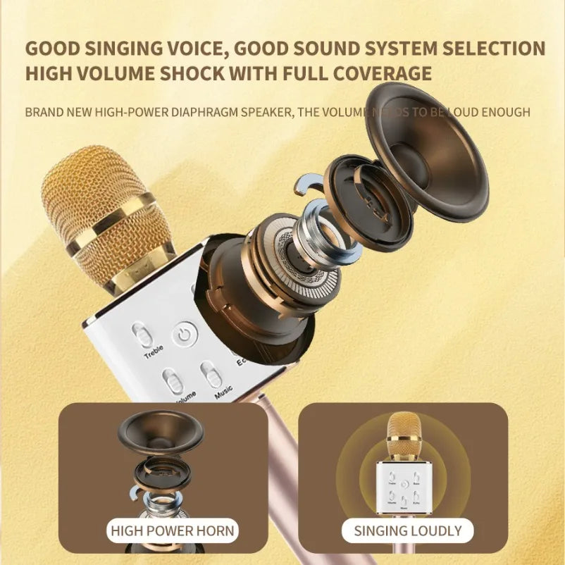Gold and silver wireless bluetooth handheld microphone with high-power diaphragm speaker for singing karaoke ktv