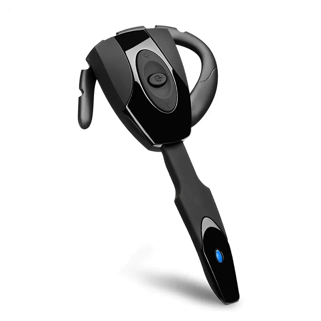 Black wireless bluetooth headphones with microphone handsfree noise-canceling and blue led for business gaming use