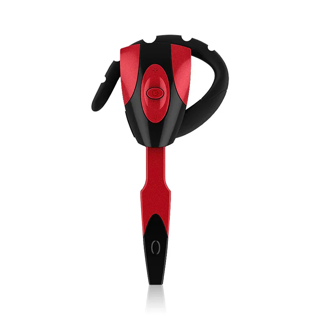 Red and black wireless bluetooth headphones with microphone handsfree noise-canceling and ergonomic earhook for business gaming