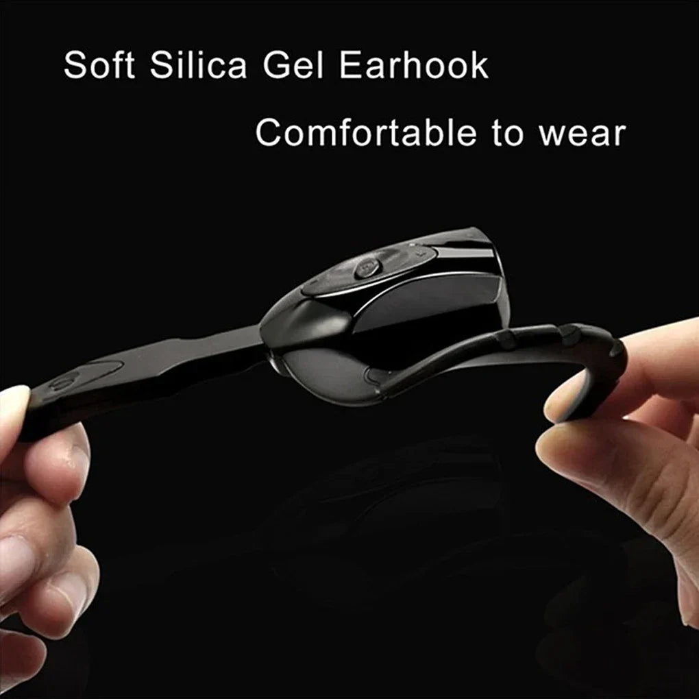 Black silicone earhook made of soft silica gel for comfortable wear on wireless bluetooth headphones with microphone handsfree noise-canceling for business gaming