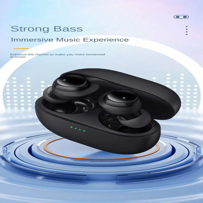 Black wireless Bluetooth headphonestws control sport earbuds in a matte charging case with green led indicator sport headset waterproof microphone