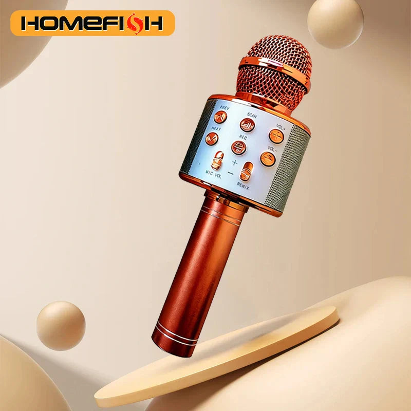 Bronze wireless bluetooth k12 microphone with mesh grille and buttons for adults karaoke microphone and portable party use