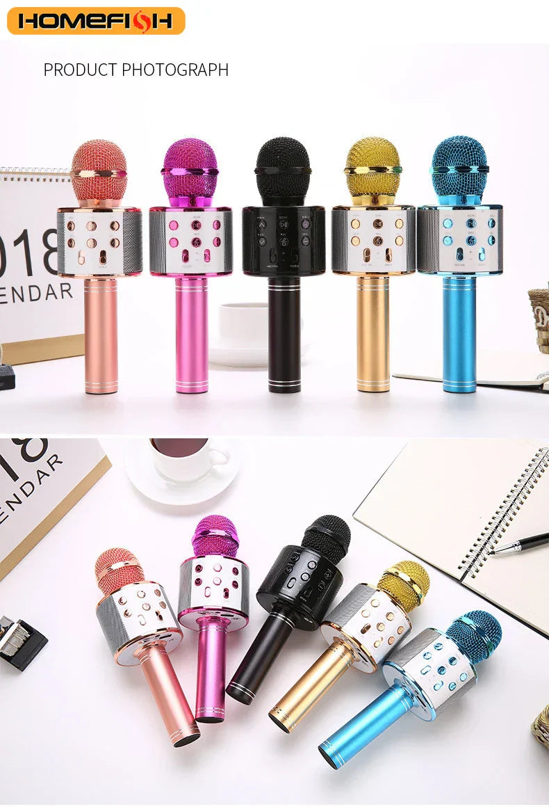 A set of colorful wireless bluetooth k12 microphones with metallic finishes for adults karaoke microphone and portable party use