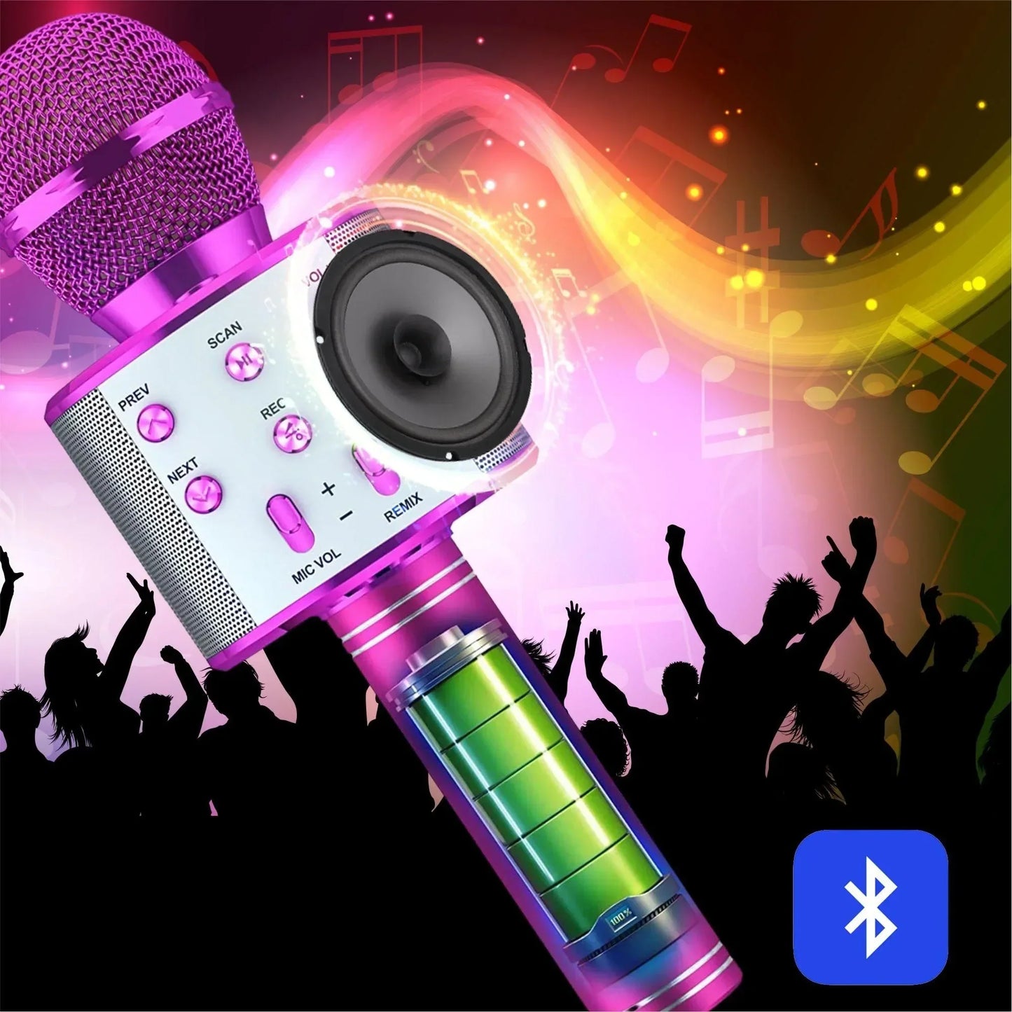 Purple wireless bluetooth karaoke microphone speaker with led battery indicator handheld rechargeable microphone for home party