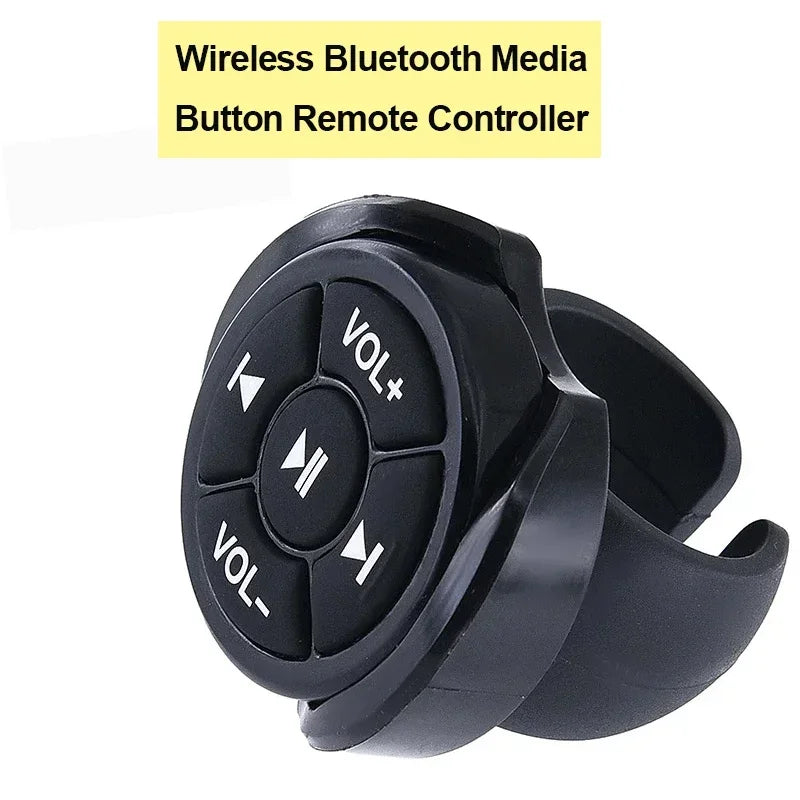 Black wireless bluetooth media button remote controller car with circular design and clip-on strap for steering wheel mp3 use