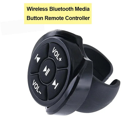 Black wireless bluetooth media button remote controller car with circular design and clip-on strap for steering wheel mp3 use