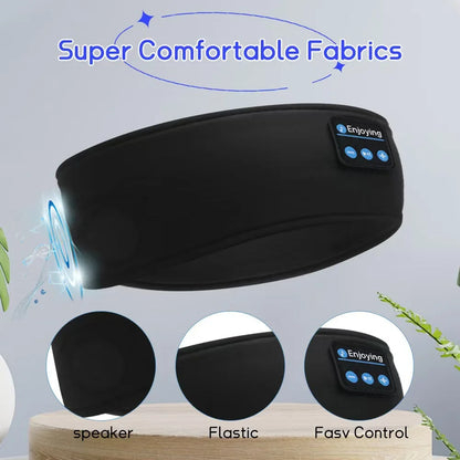 Black elastic mask sports headband with built-in wireless bluetooth music speaker and control panel for running and yoga