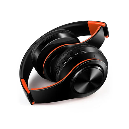 Black and orange wireless bluetooth music headphones with microphone stereo bass earphones sports design