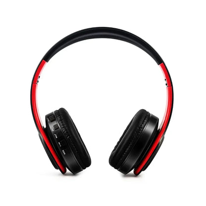 Black and red wireless bluetooth music headphones with padded earcups microphone stereo bass earphones sports design