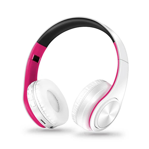 Pink and white wireless bluetooth music headphones with microphone stereo bass earphones sports headset for iphone and android