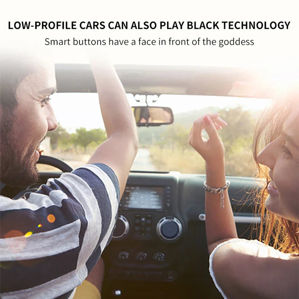 Black wireless bluetooth remote with circular smart buttons and digital display for button car motorcycle bike steering wheel use