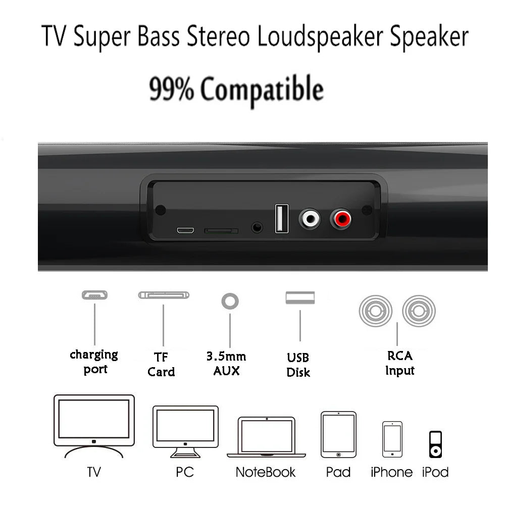 Black wireless bluetooth sound bar speaker system with super power sound and multiple input ports for theater tv projector