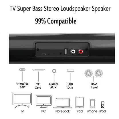 Black wireless bluetooth sound bar speaker system with super power sound and multiple input ports for theater tv projector