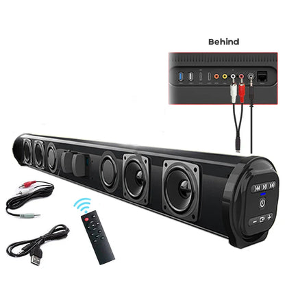 Black wireless bluetooth sound bar speaker system with super power sound and remote for theater tv projector use