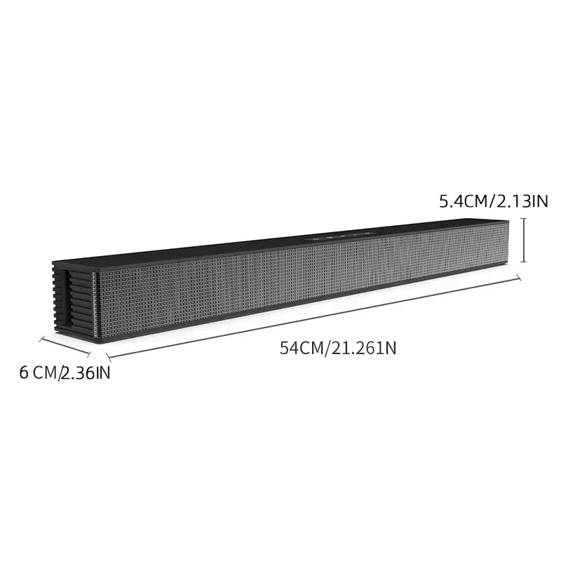 Black rectangular bluetooth sound bar with textured grille for wired wireless surround theater tv projector use