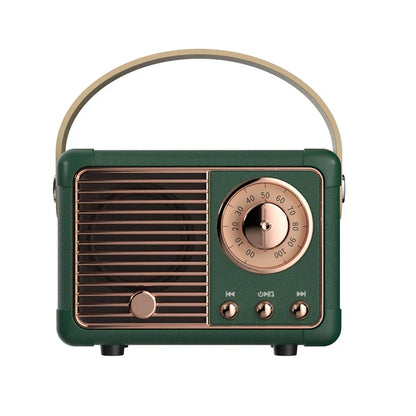 Green retro-style som portable bluetooth speaker with rose gold accents handfree mini subwoofer and vintage dial controls