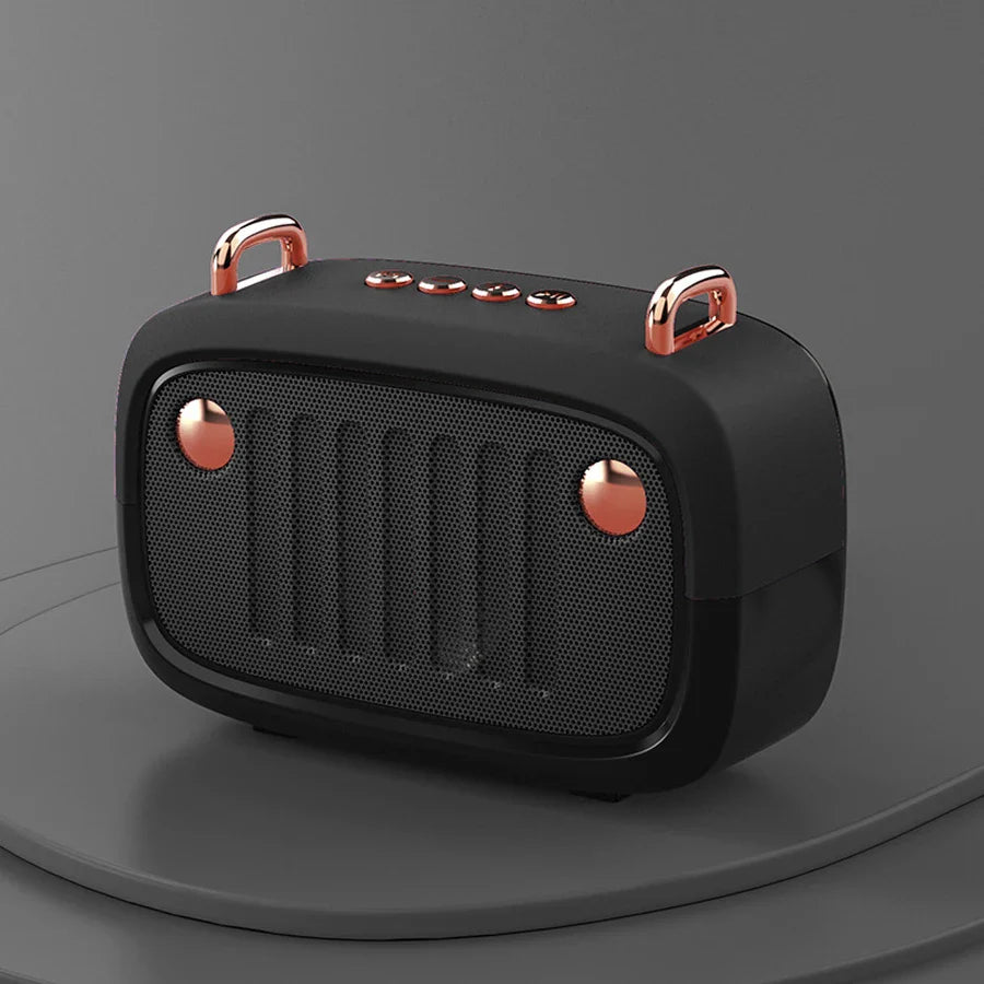 Black wireless caixa de som portable bluetooth speaker with rose gold handle grips featuring handfree mini subwoofer bocina blootooth