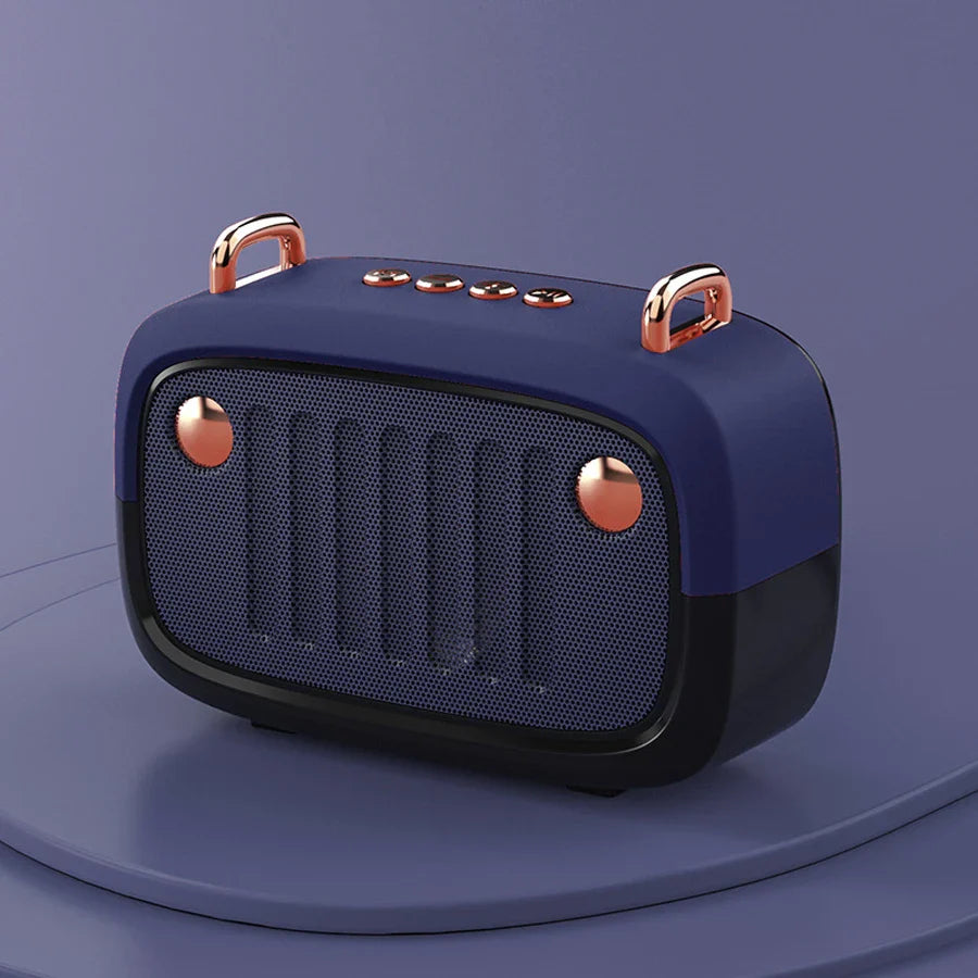 Navy blue and black retro-style som portable bluetooth speaker with rose gold accents handfree mini subwoofer bocina blootooth