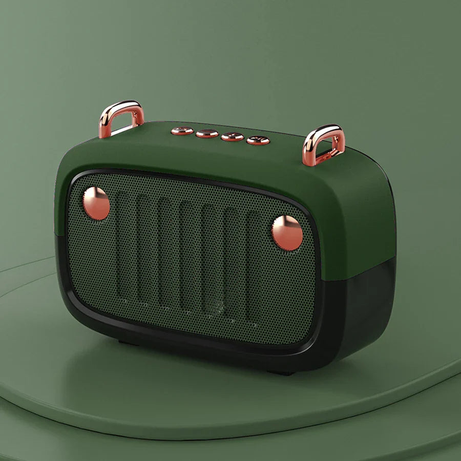 Olive green som portable bluetooth speaker with rose gold accents and handle grips featuring handfree mini subwoofer bocina blootooth functionality